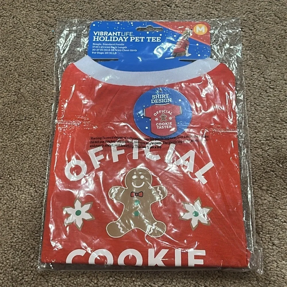 ❤️ 🆕 Vibrant Life Dogs Medium 20-50lb Holiday Pet Tee “Official Cookie tshirt